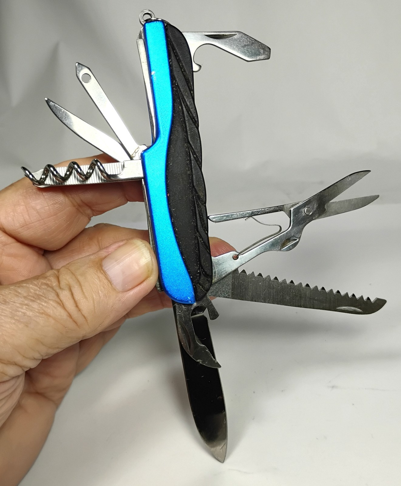 Blue Stainless Steel Multi-Tool Knife, Scissors, Corkscrew, Opener, Screwdriver