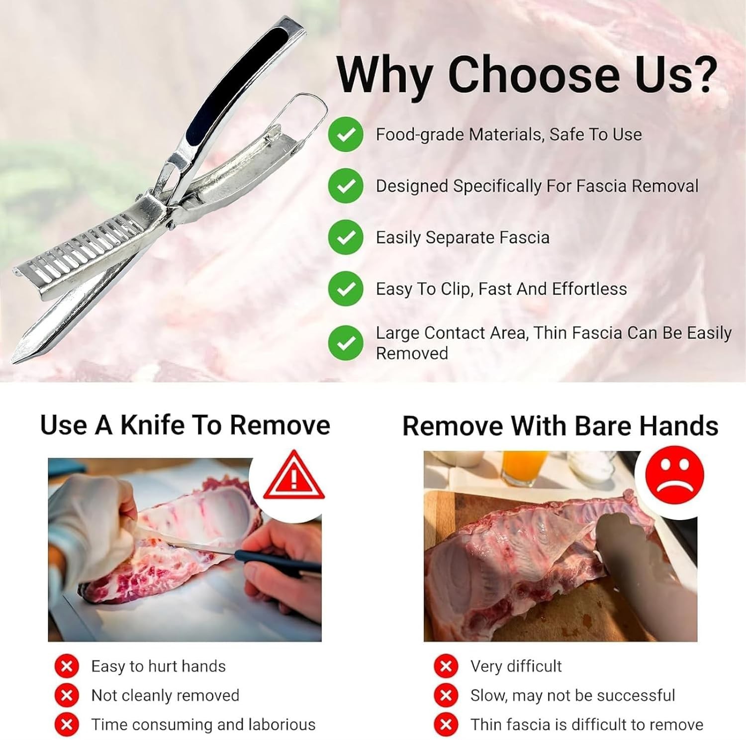 Stainless Steel Rib Prep Tool Membrane Remover,Ergonomic Rib Skinner for BBQ