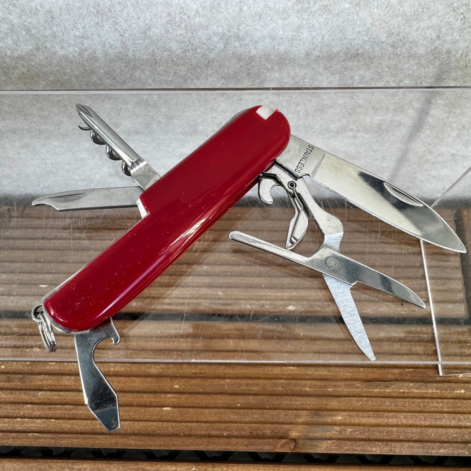 Pocket Knife Multi Tool Red Folding Stainless Steel 11 Functions 3″