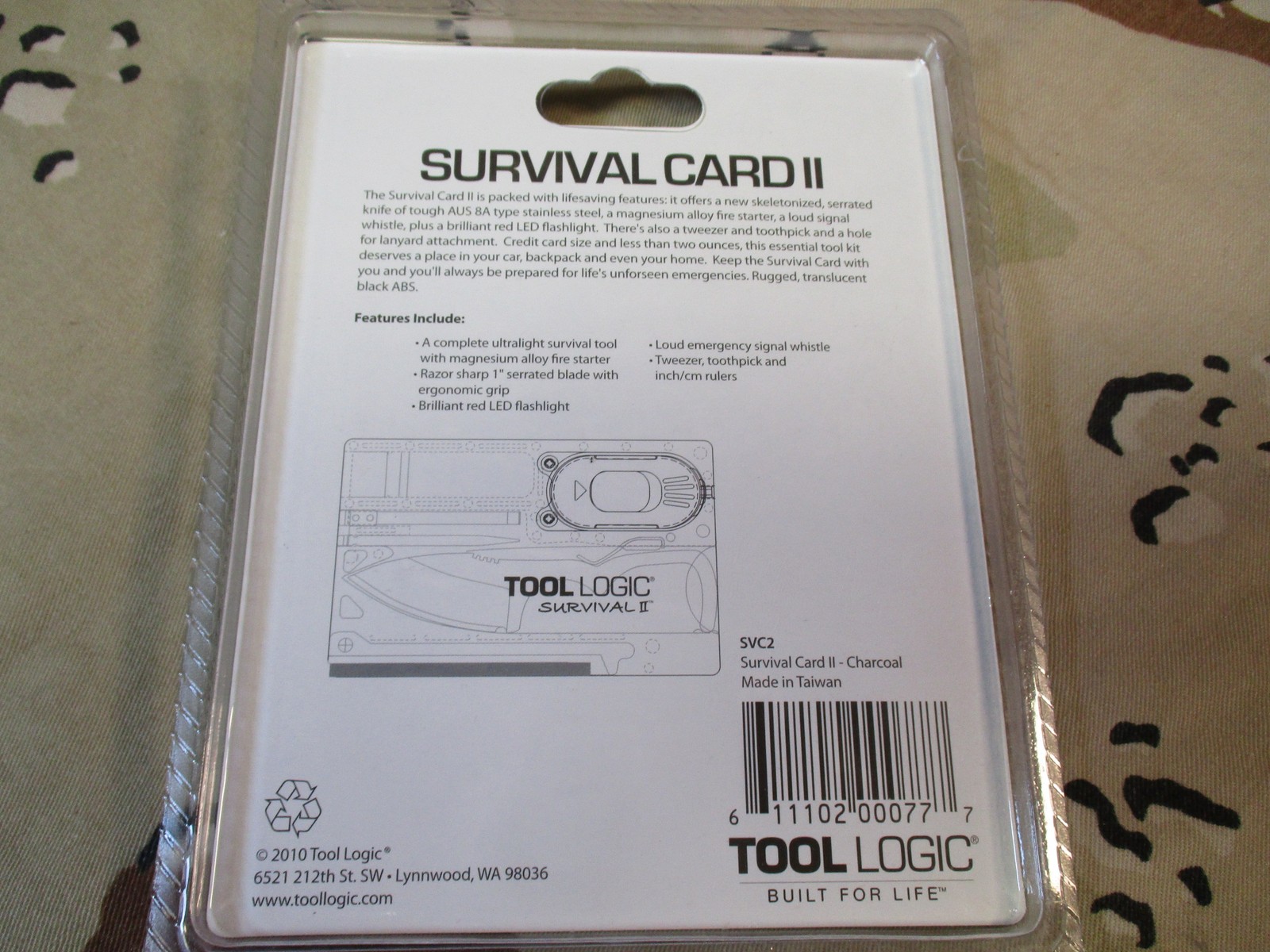 Tool Logic Survival Card II 7-in-1 Multi-Tool Fire Starter LED Light New