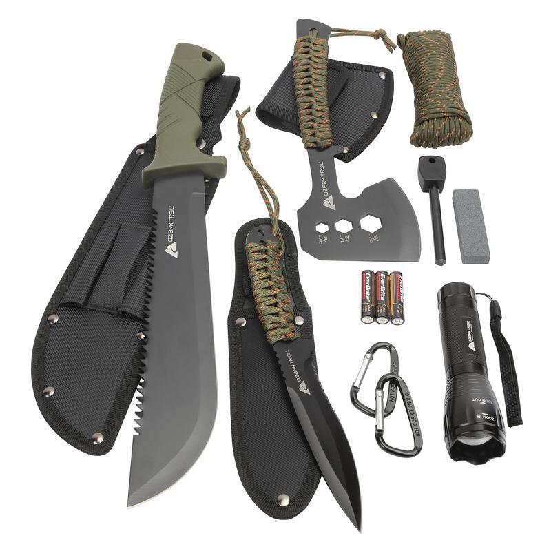 12 Pack Camping Tool Set Machete Knife Flashlight Fire Starter Sheaths Carabiner