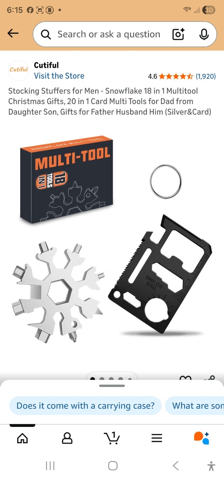 Cutiful Snowflake 18-in-1 Multi-Tool Stainless Steel Silver Black