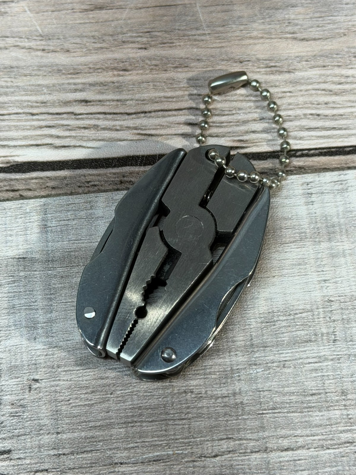 Foldable Pliers Key Chain Tool Tactical Outdoors Silver Metal