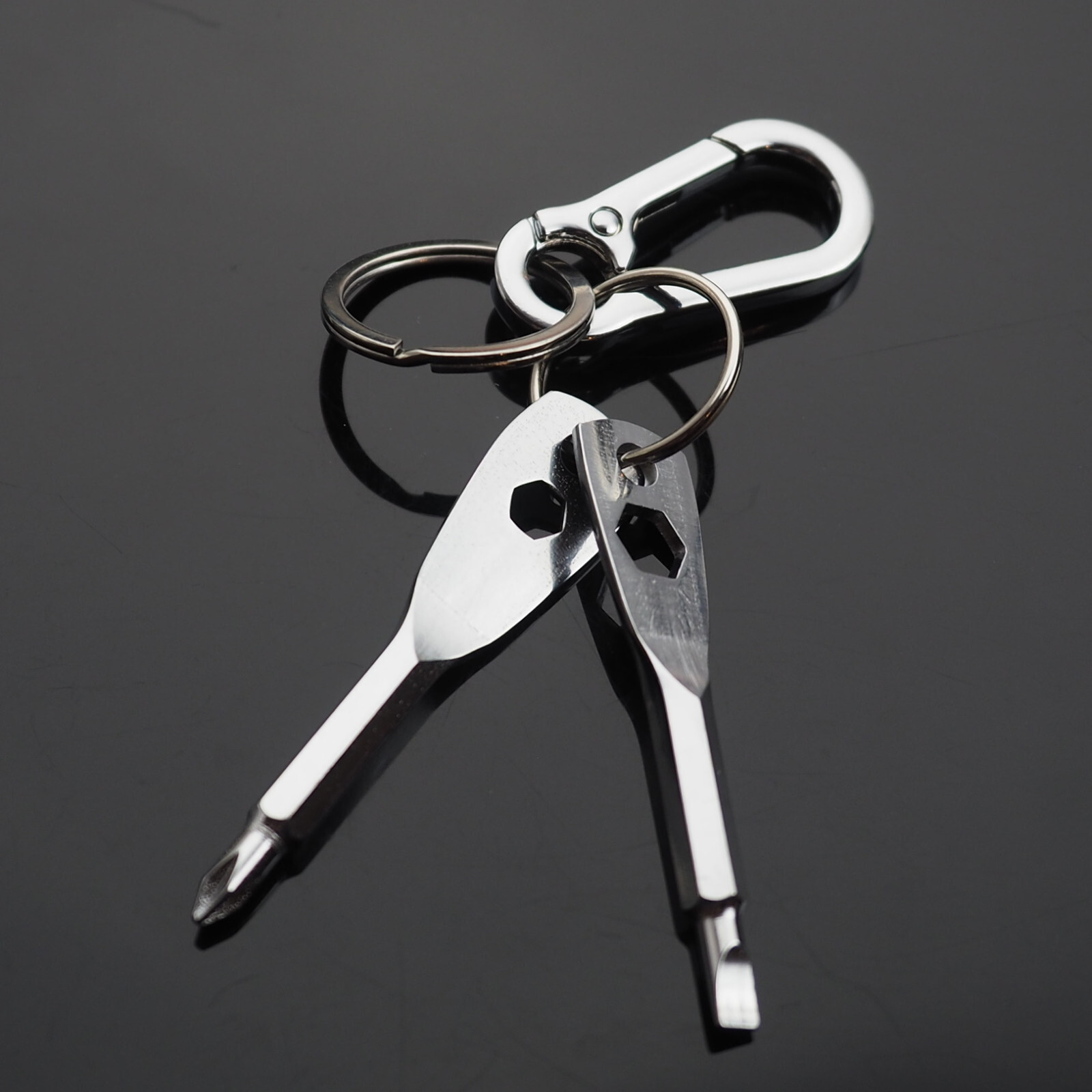 Screwdriver Keychain Set EDC Pocket Tool Hex Nut Wrench Key Ring Carabiner Clip