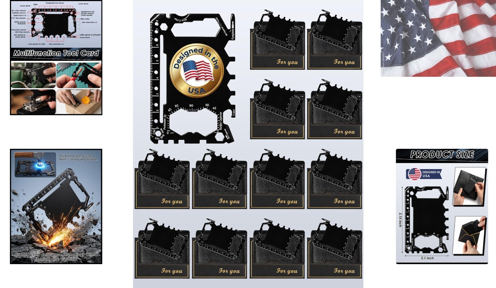 12 Pack 46 in 1 Credit Card Multitool, Titanium-Coated Stainless Steel Surviv…