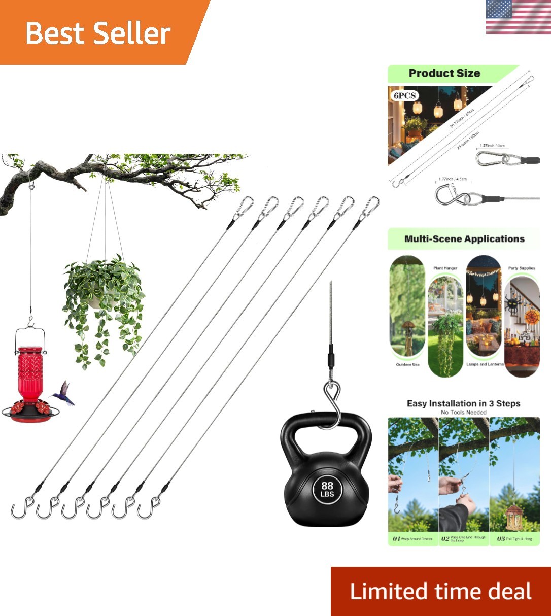 6pcs 23.6in Stainless Steel Heavy-Duty Hanging Chain for Outdoor Decor