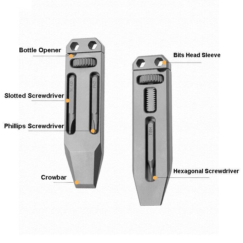 Mini Titanium Multi Tools Adjustable Wrench Pocket EDC Pry Bar Crowbar with Bits