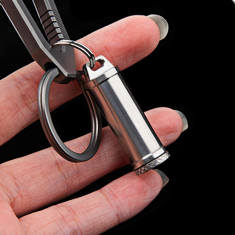 EDC Titanium Alloy Keychain Waterproof Box Sealed Container Outdoor Storage Tool