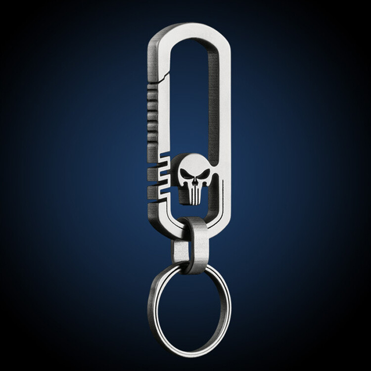 EDC Titanium TC4 Skull Keychain Carabiner w/ Key Ring Outdoor Fast Hanging Tool