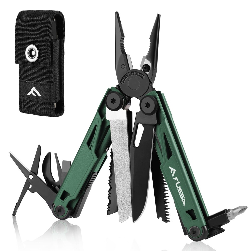 FLISSA 15-in-1 Multitool Multi Tool Pocket Knife with Sheath EDC Multitool Plier