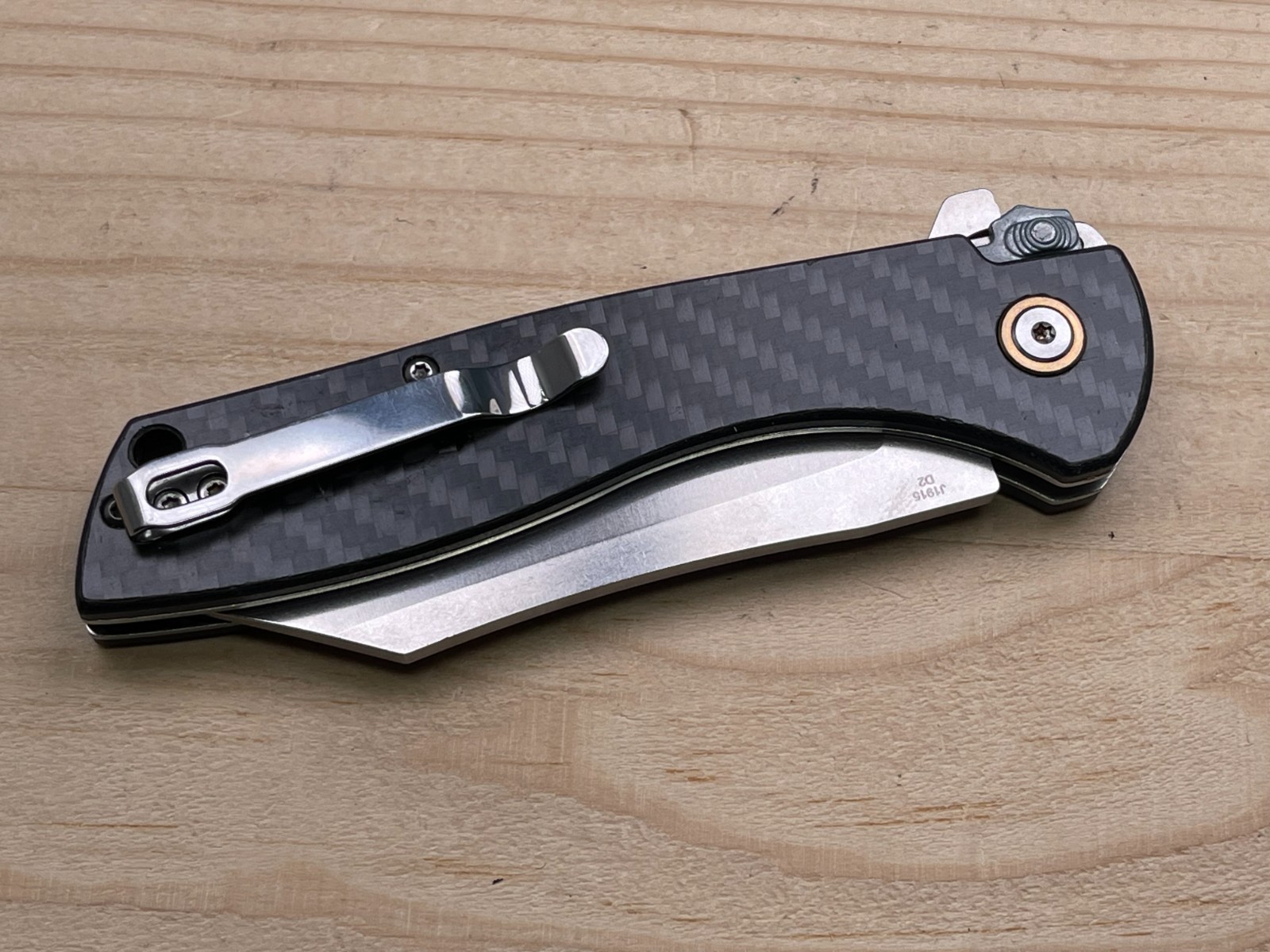 CJRB Cleaver J1915 D2 3.5” Steel Blade Folding Pocket Knife Carbon Fiber Handle
