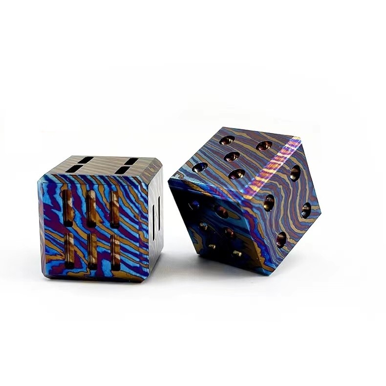 Solid Titanium Damascus Dice Whiskey Chilling Stone Metal Ice Cube EDC Toy Gift
