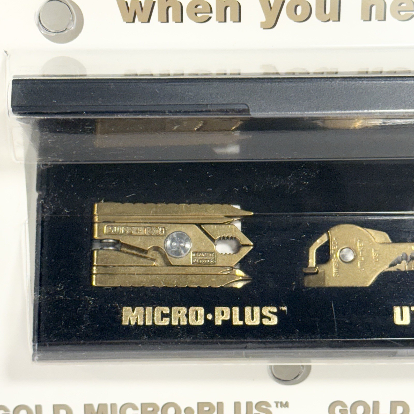 SWISS+TECH Gold Tone Micro-Plus & Utili-Key Ring Multi Tool Set New Sealed NOS