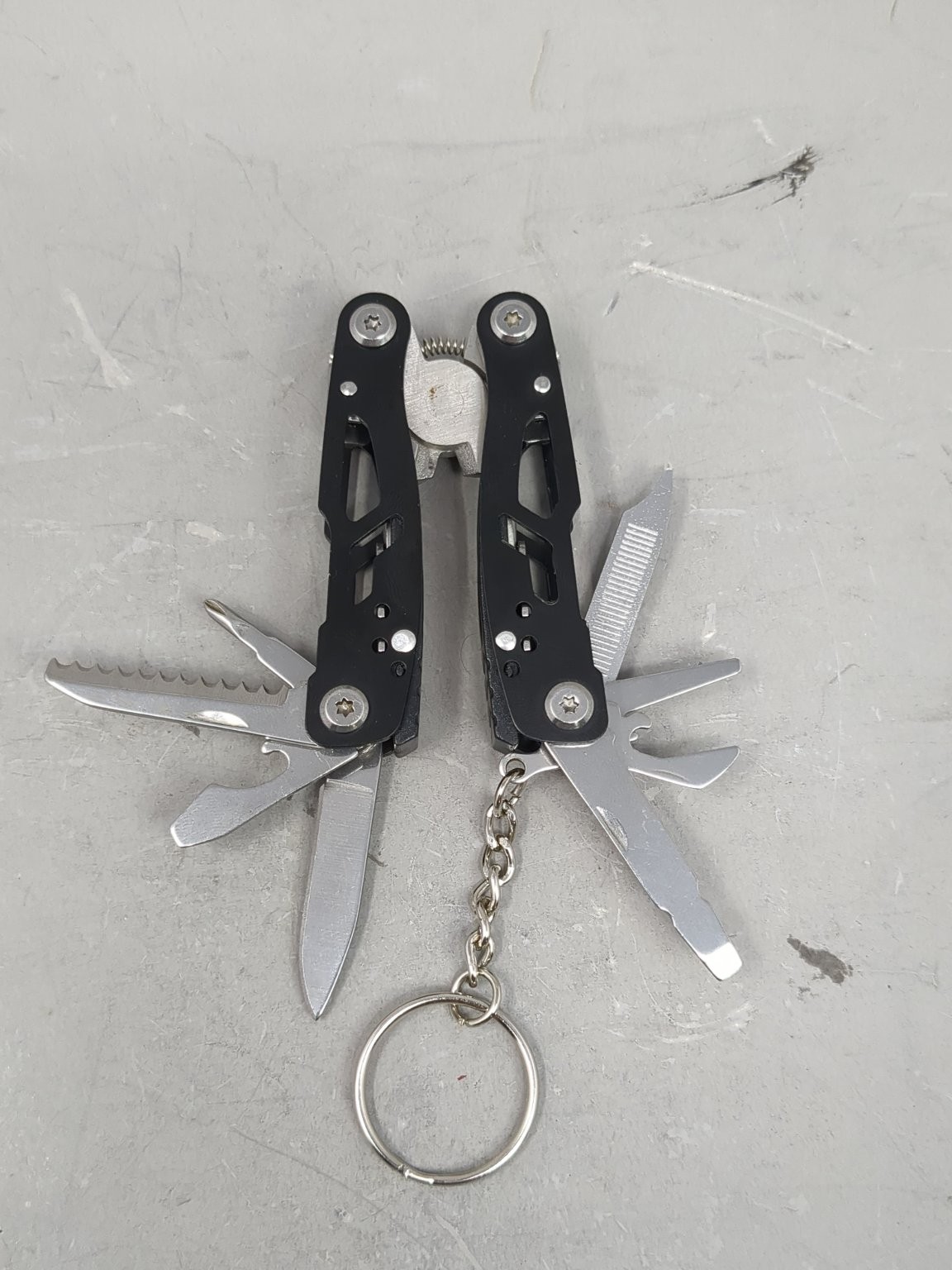 Multi-Tool Keychain with Pliers Black Stainless Steel Camping Hiking and Pouch