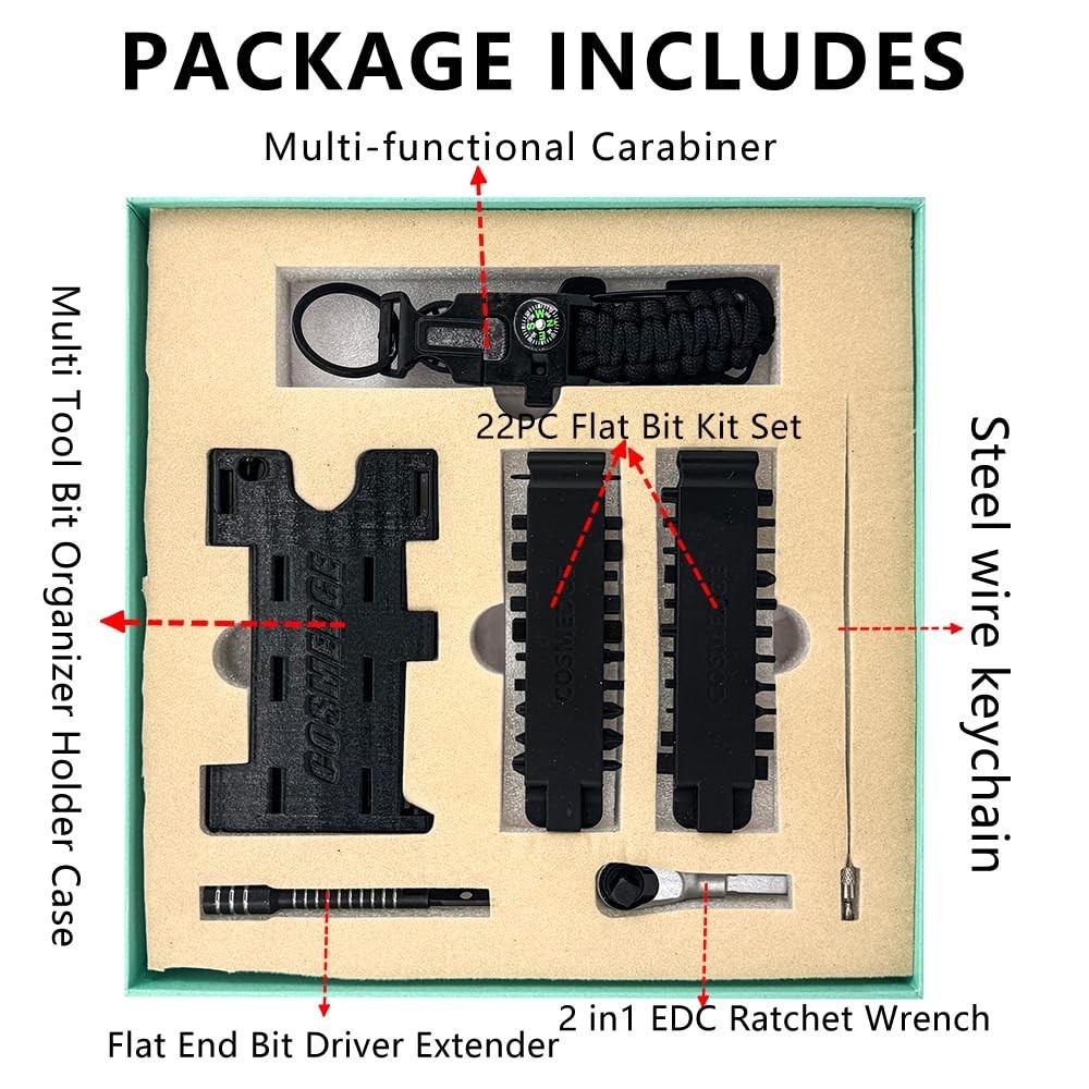 Multi-Tool Accessories Set, Double-Ended Screwdriver Bits, EDC Ratchet Wrench, B