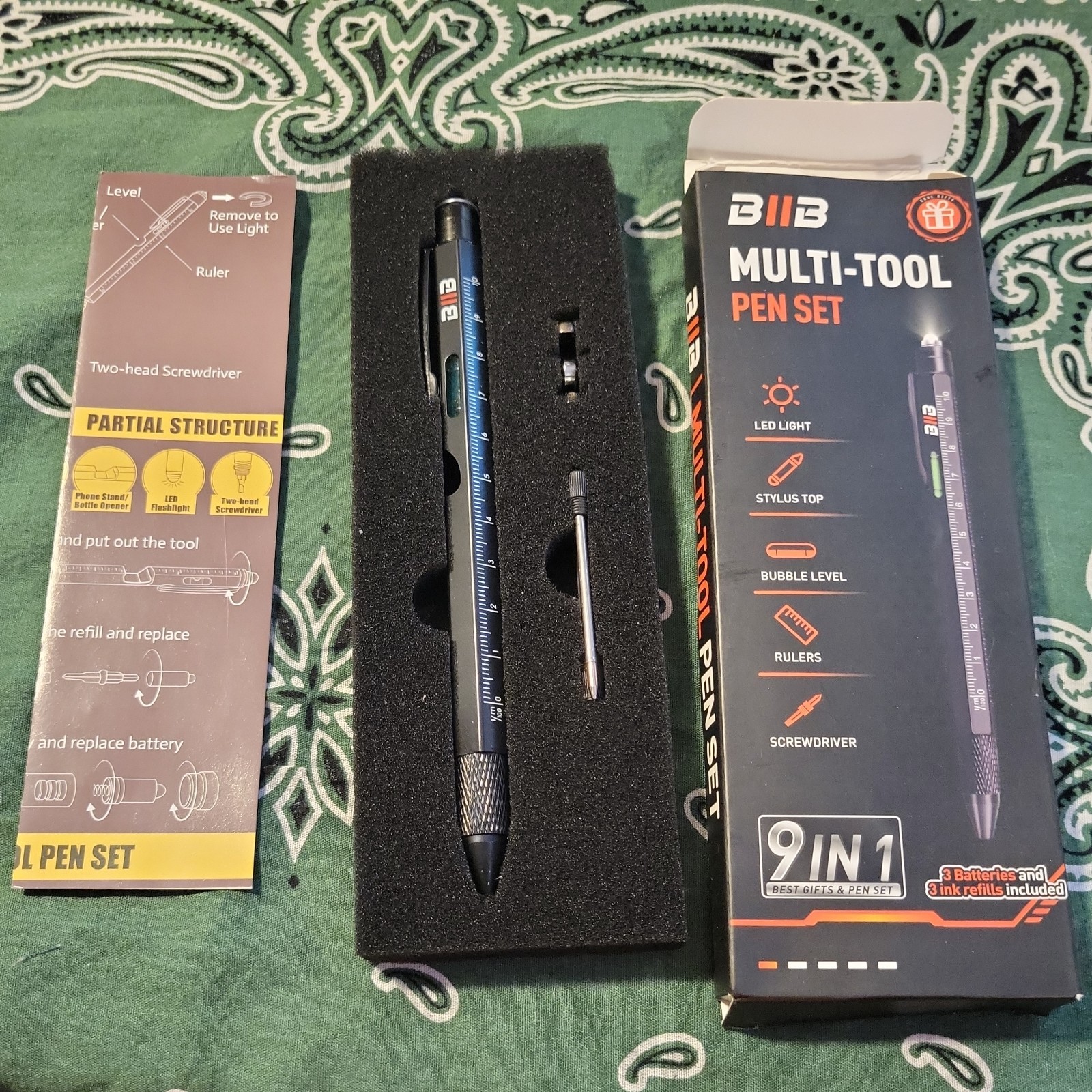 J6- 9 in 1 Multi-tool Pen Set Led Light, Stylus, Screwdriver, Rulers, Level