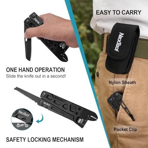 9-in-1 Adjustable Wrench Multitool, Foldable Pliers, Knife & Screwdriver for Cam
