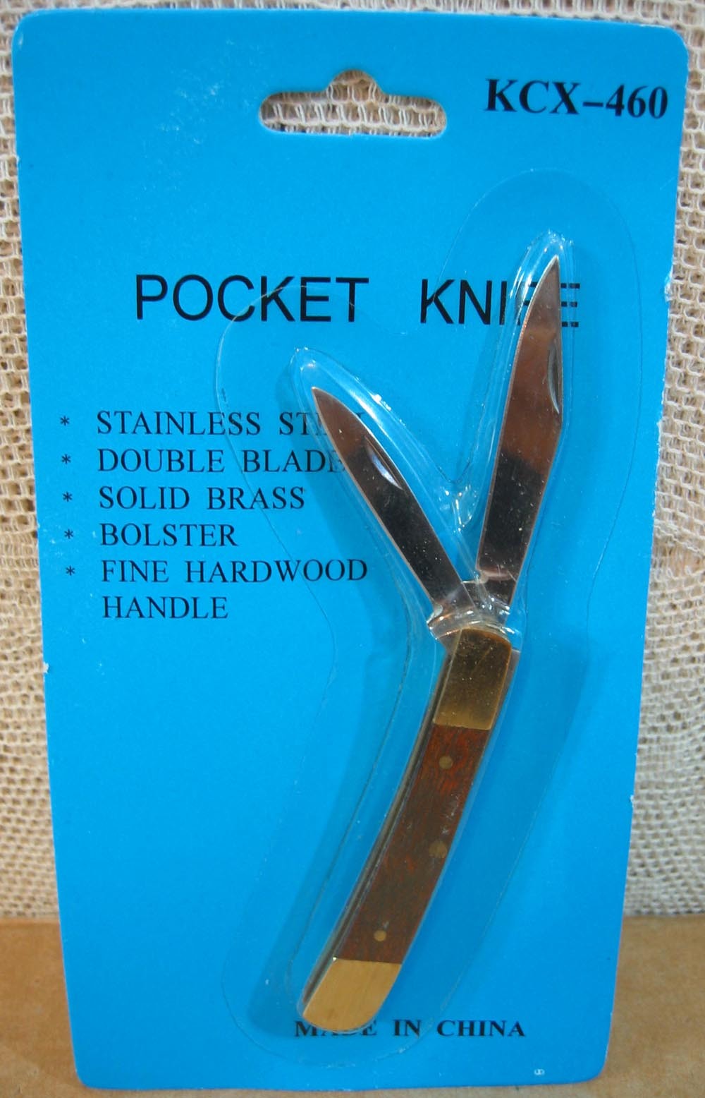 Stainless Steel Double Blade Folding Pocket Knife Brass Bolsters Hardwood Handle
