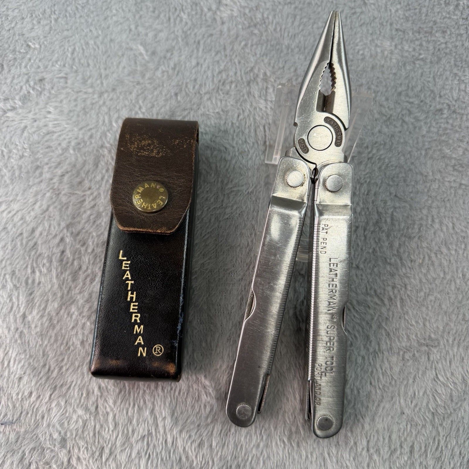 Vtg 1995 Leatherman Super Multi Tool 2 Blade Original Leather Case B501