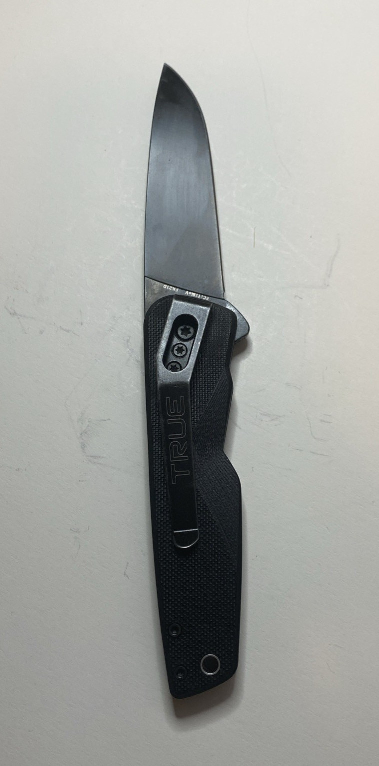 TRUE Fast Flip Folding Knife with Black Stainless Steel Blade & Textured Handle