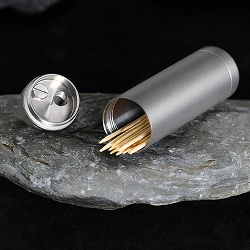 Titanium Waterproof Pill Bottle Toothpick Case EDC Travel Storage