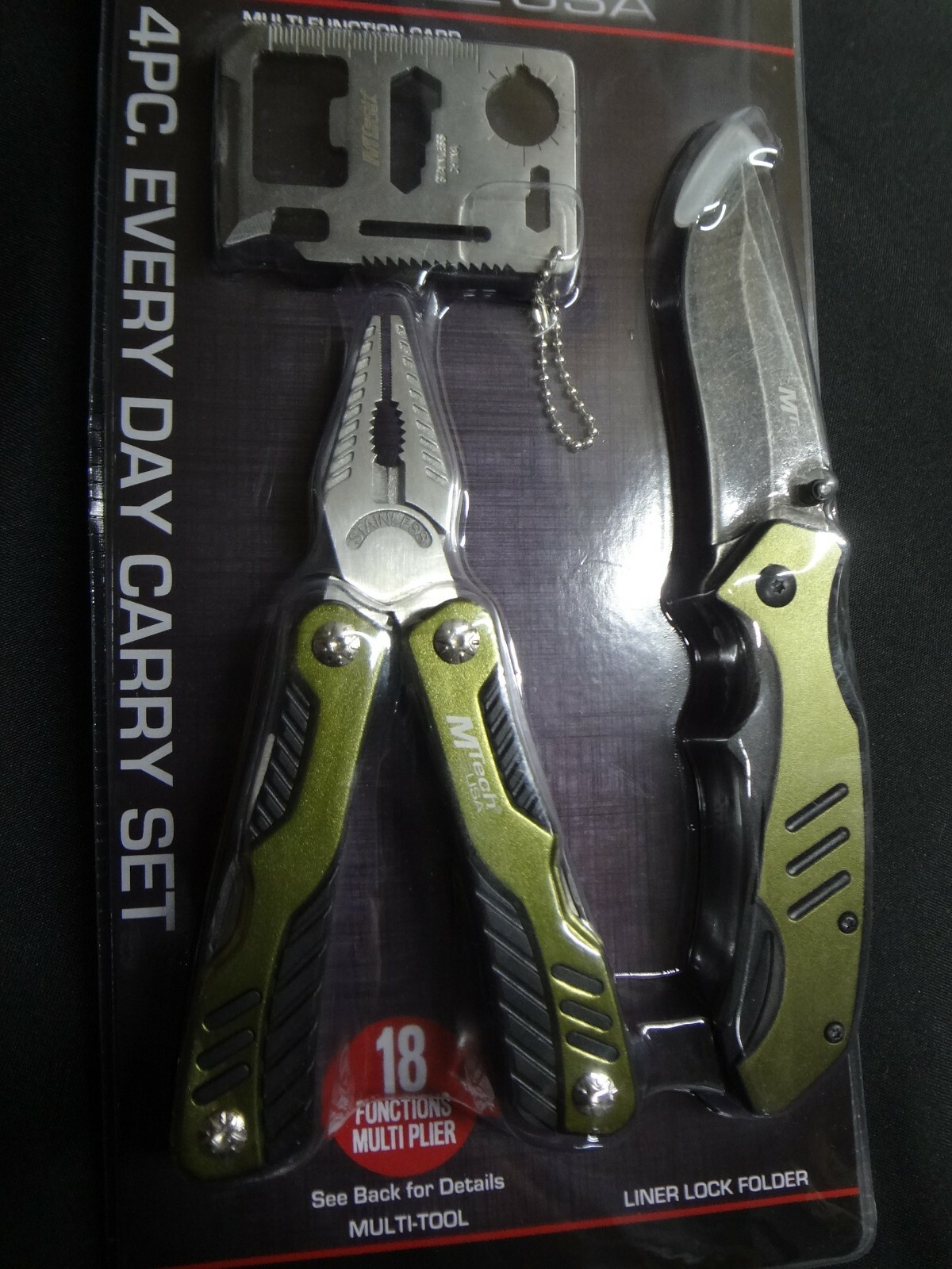 4pc Multi Tool Kit Tactical Rescue Pocket Knife Pliers Survival Card Camp RV UTV