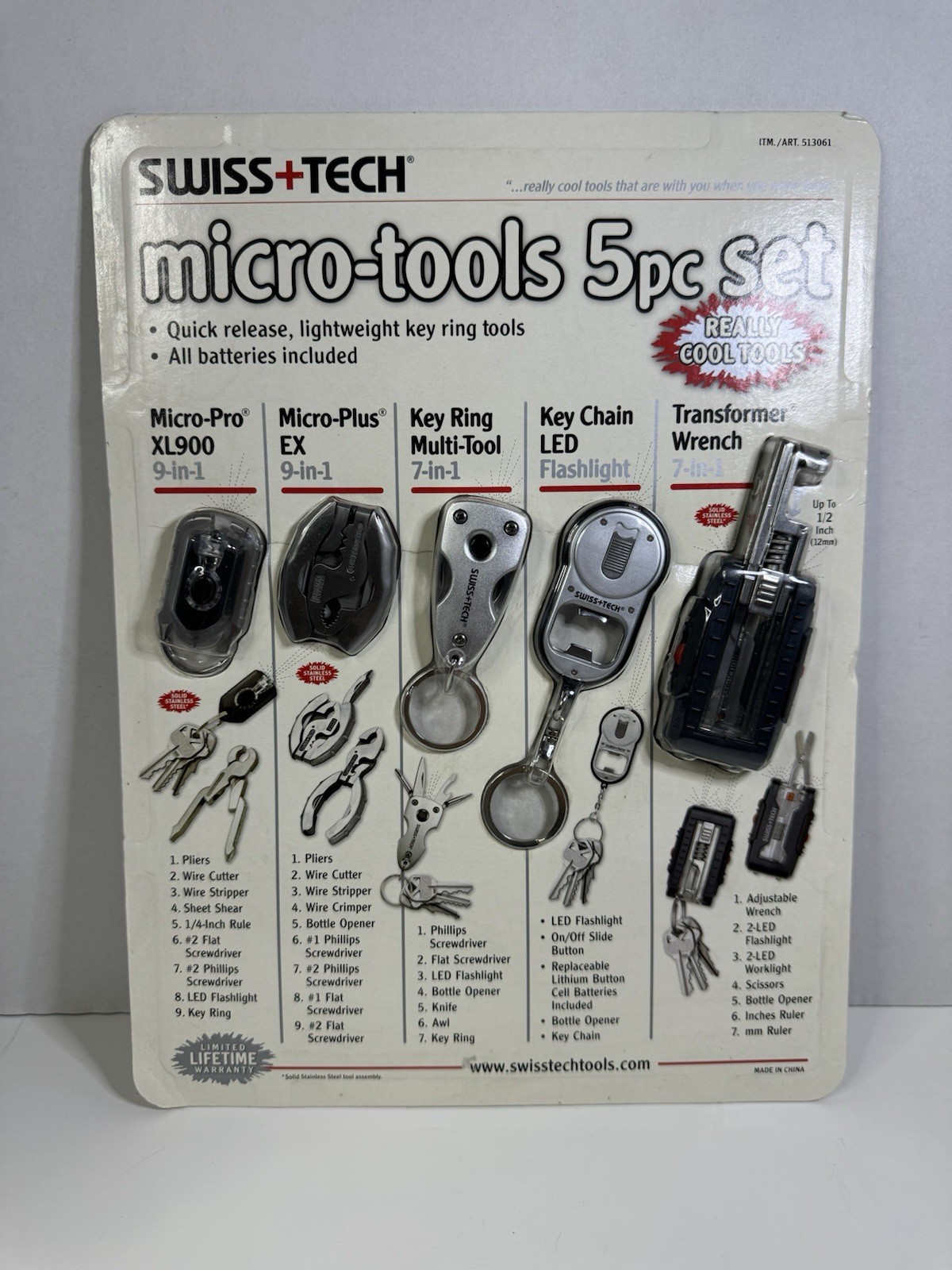 SWISS TECH Micro Tool 5 Pc Set XL900 Key Ring Flashlight Wrench Screwdriver NEW