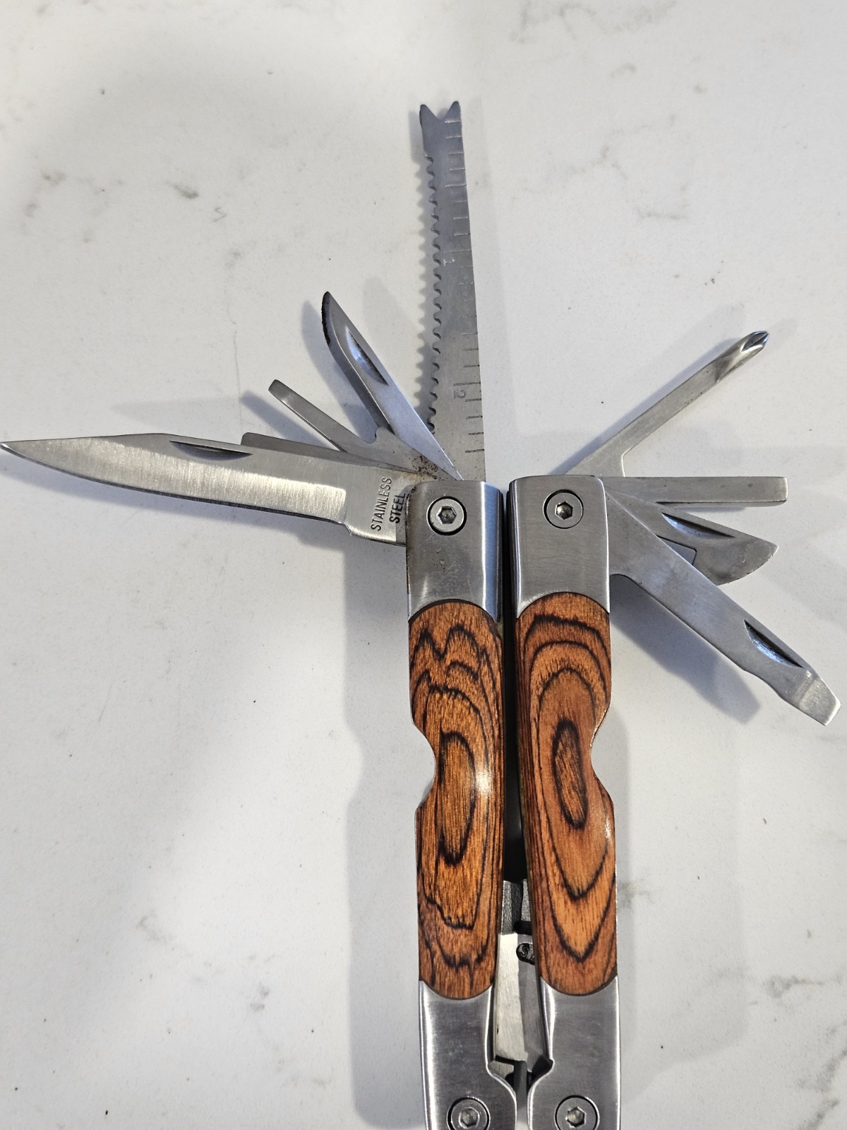 Stainless Steel Multi Tool Pliers Knife Saw Screwdrivers w/ Case & Bit Set