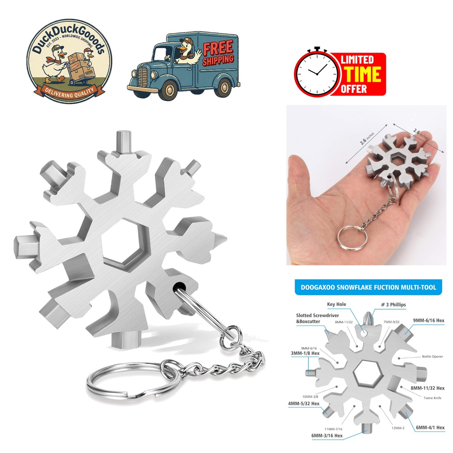 Compact Snowflake Multi-Tool – Lightweight, Durable & Great Gift for Men