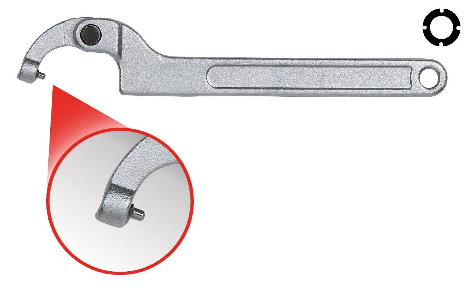 Articulated hook wrench with spigot, 3550mm