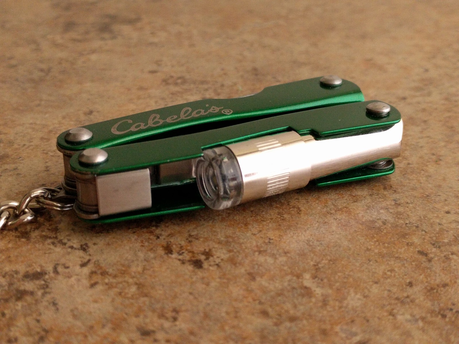 Cabelas Multi-Tool Flashlight Knife Can Opener Pliers Screwdriver Carry Pouch