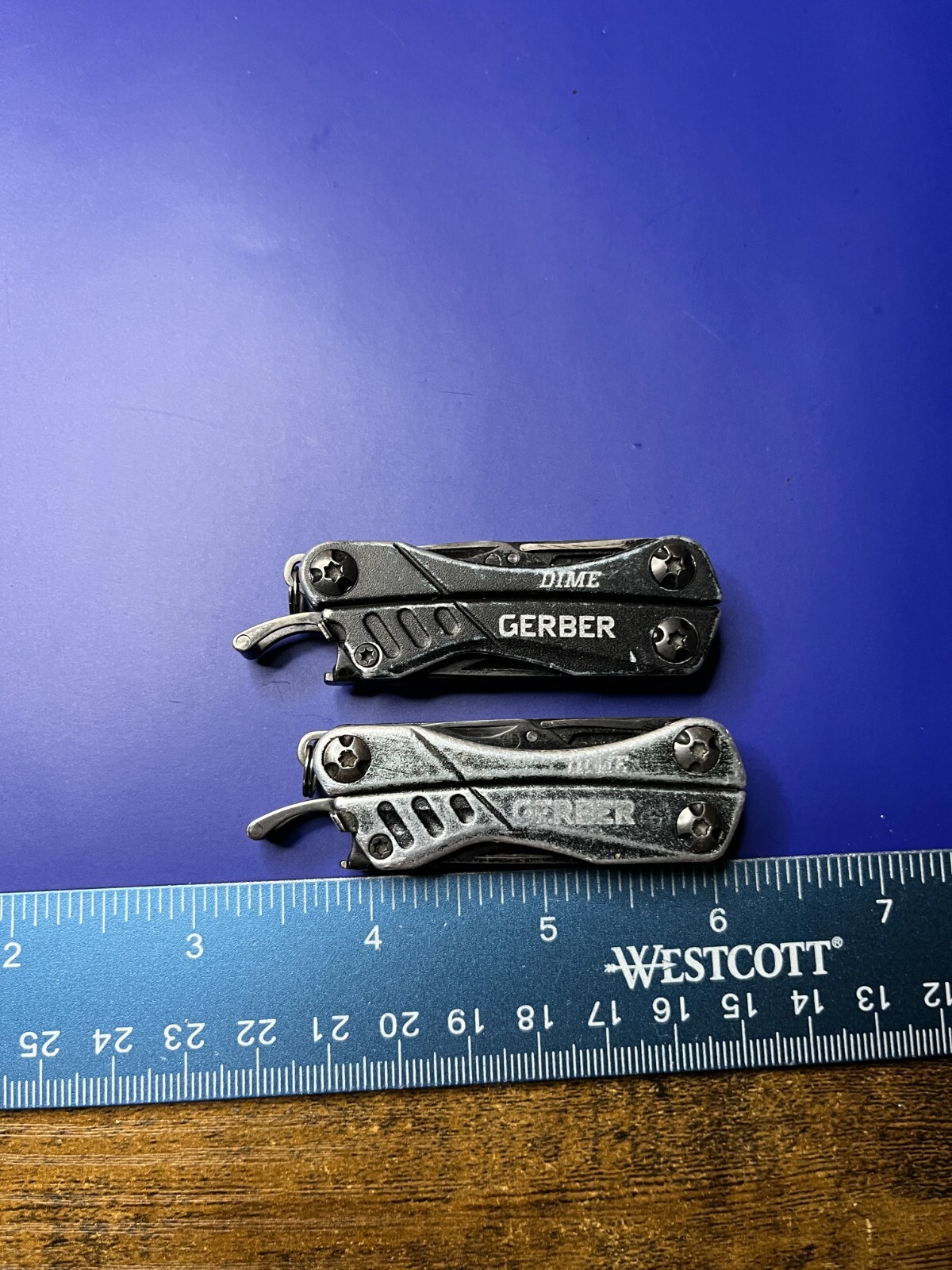 Lot of 2 Gerber Dime Multi-Tools Small Keychain Pliers Knife File Scissors