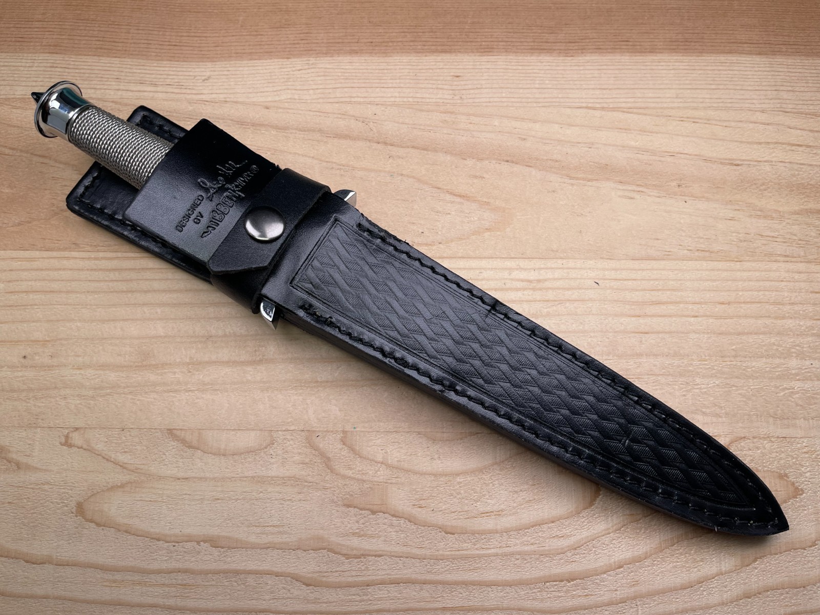 GIL HIBBEN Silver Shadow Dagger Knife With Leather Sheath – Double-Edged Blade