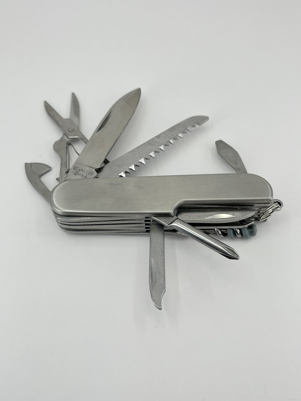Younkers multi tool Pocket Knife can opener cork screw wood saw scissors file