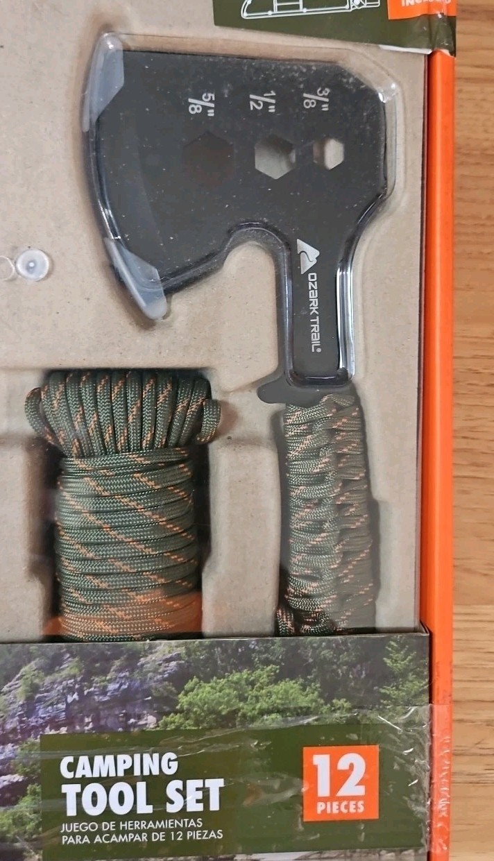 New OZARK TRAIL 12-PIECE CAMPING TOOL SET-Axe Sheaths Survival,MISSING KNIFE