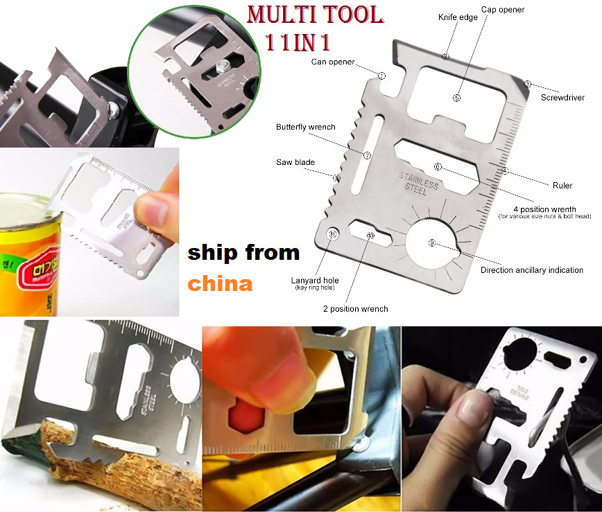 11in1 Multi tool Pocket Credit Card Knife Survival Camping saw can opener screw