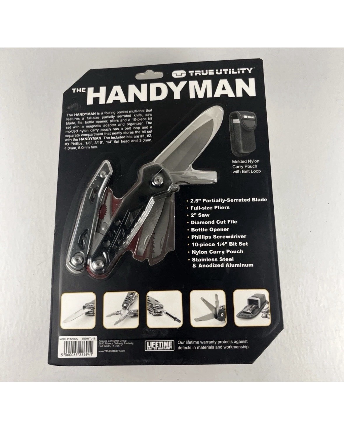 True Utility TU181 Handyman 18 In 1 Multi Tool / Ultimate Tool Black w/Bit Set