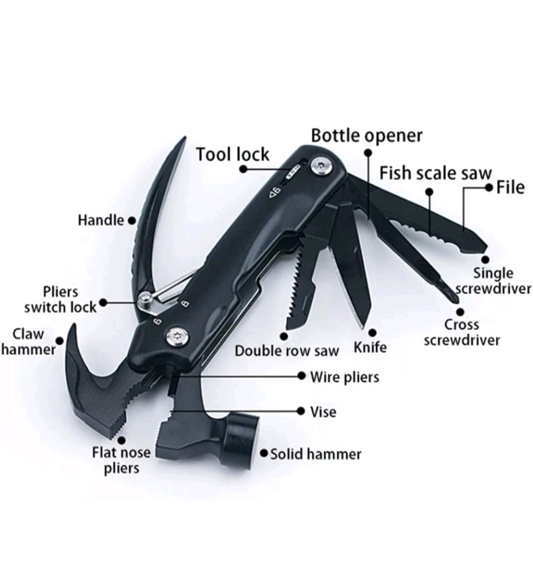 12in1 Multitool Hammer Pliers Knife Saw Stainless Steel Outdoor Camping Tool