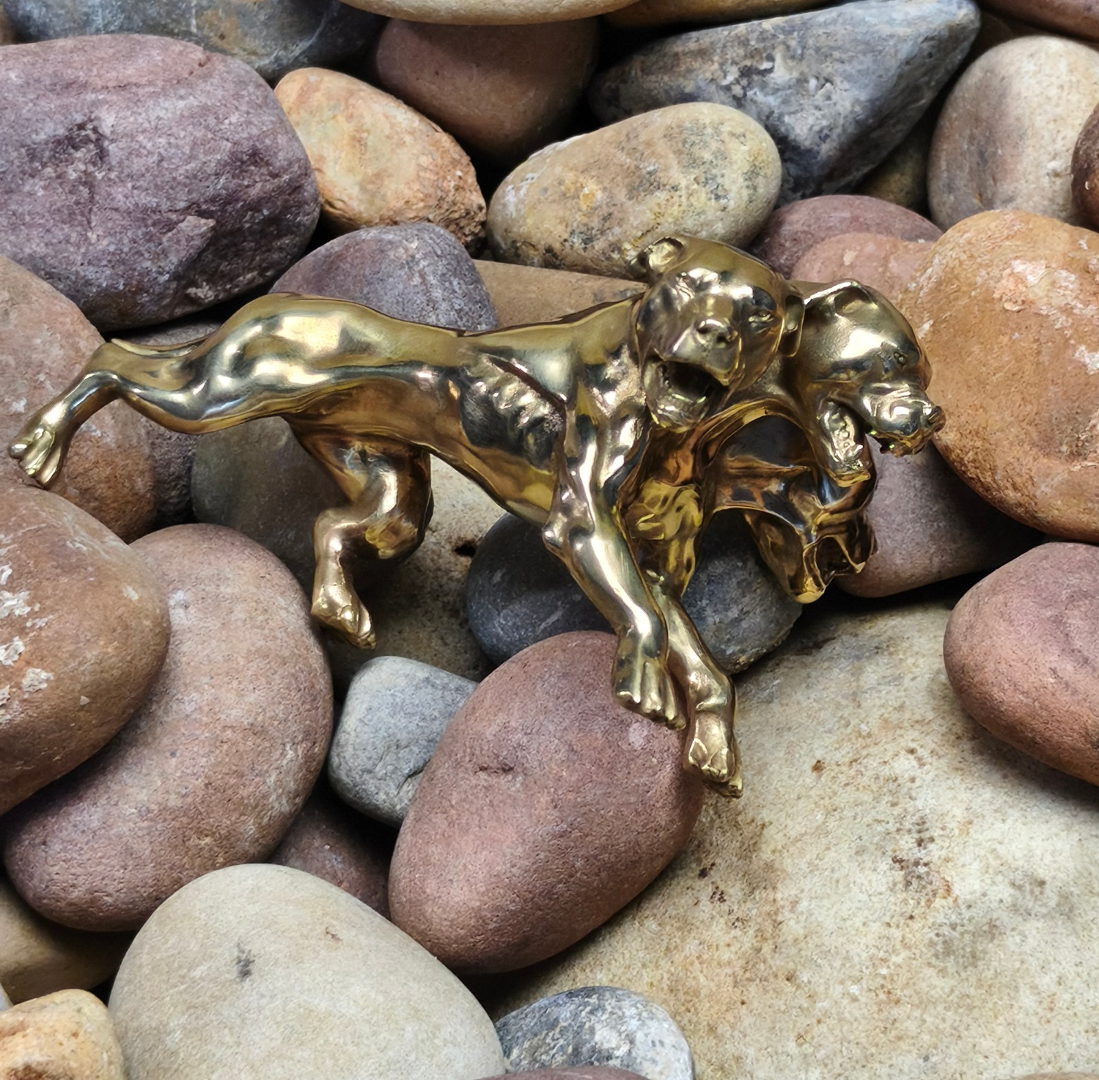 Purple copper sculpture Cerberus hellhound three head animal canine monster dog