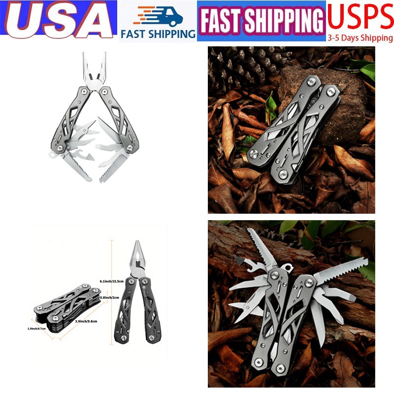 12 In 1 EDC Pocket Multitool Needle Nose Pliers Wire Cutter Multi Plier Knife