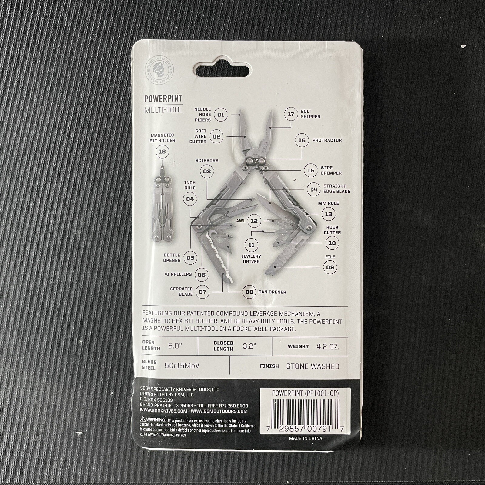 SOG POWERPINT 18 IN 1 MULTI-TOOL PLIERS BOTTLE OPENER KNIFE SCREWDRIVER – GREY