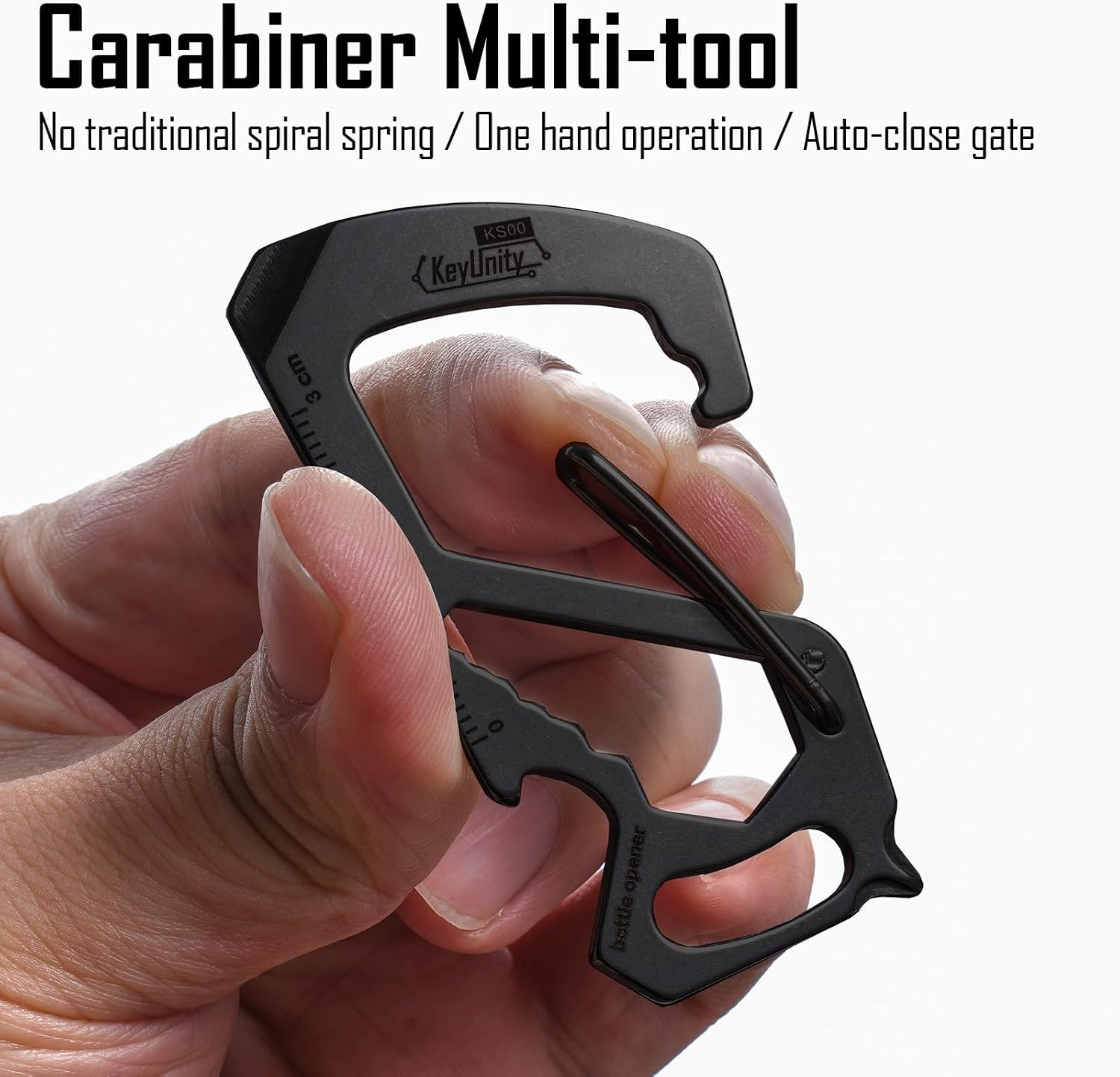 KS00BK Carabiner Clip Multitool Stainless Steel 7 Tools in 1, Quick Release Clas