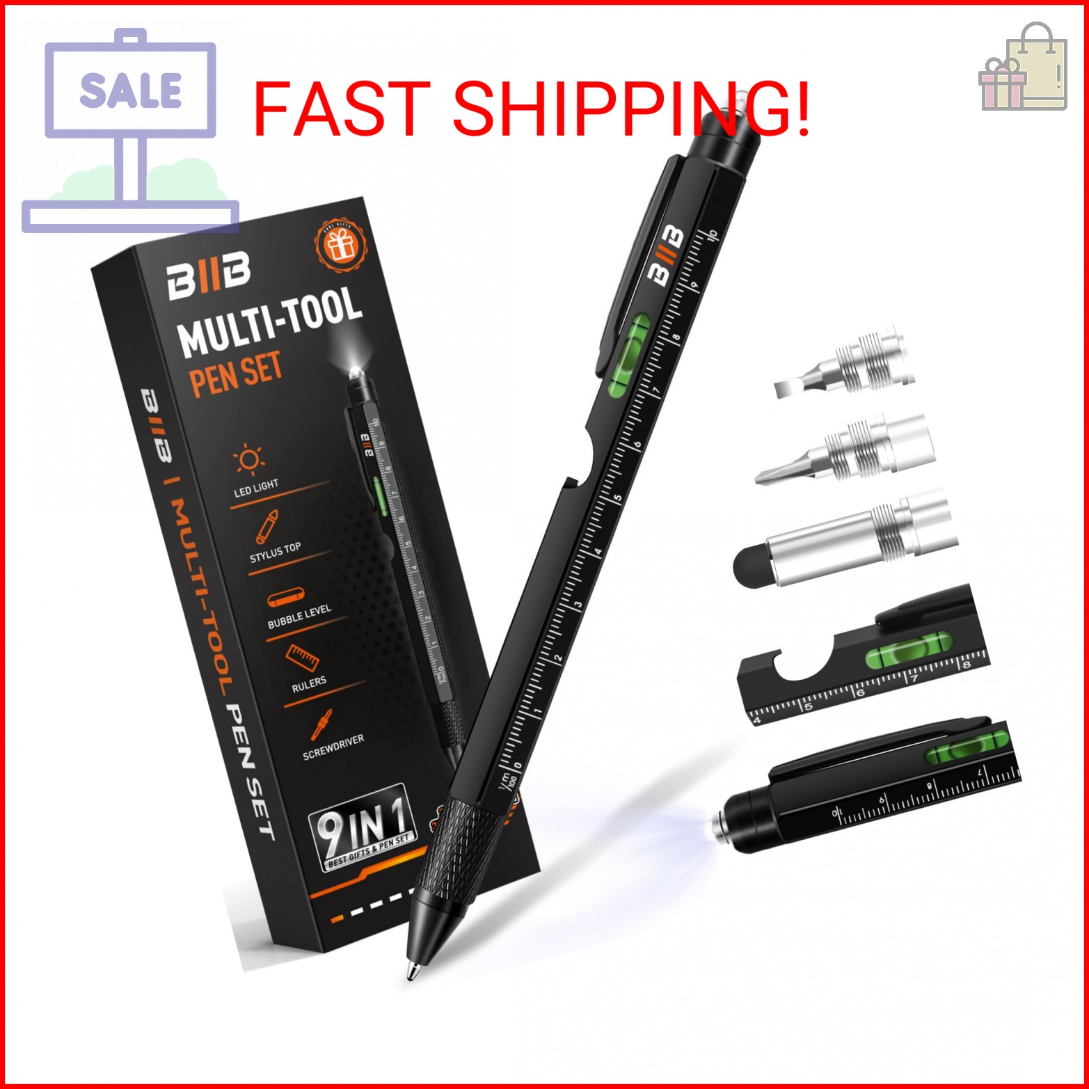 BIIB Gifts for Men 9 in 1 Multitool Pen, Mens Gifts for Him Dad Husband, Birthda