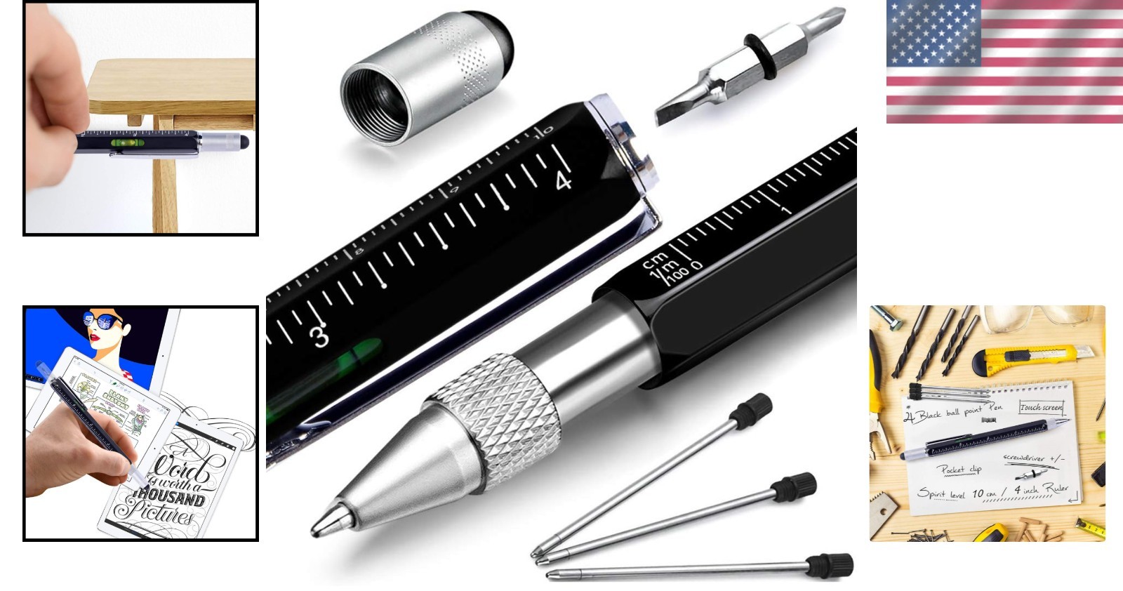 Stylish 6-in-1 Multitool Pen: Unique Gift for Men, Includes Screwdrivers & More!