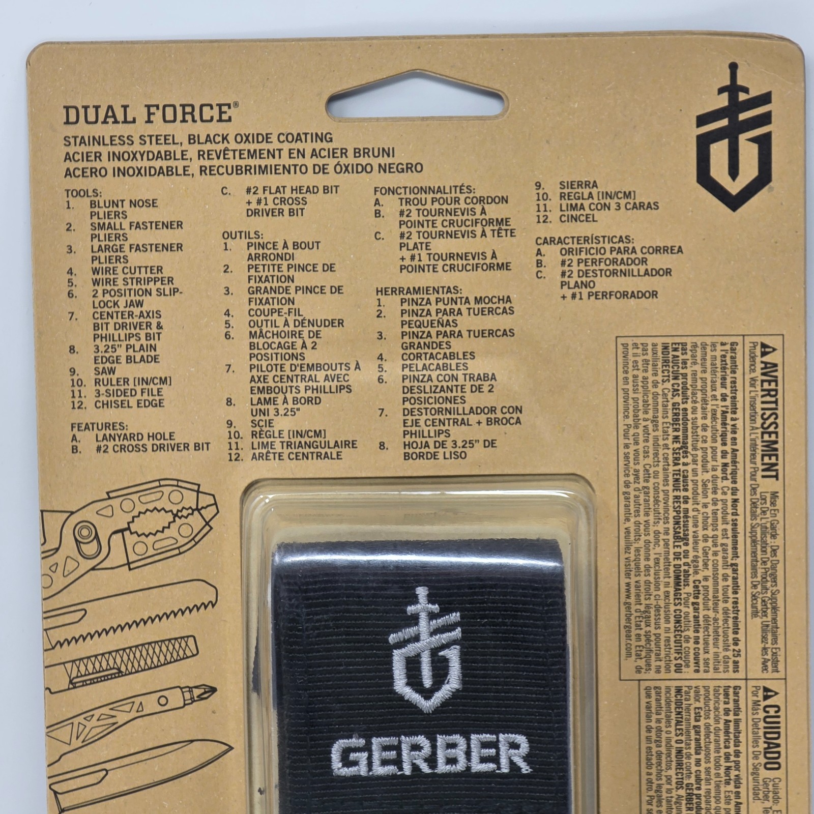 Gerber Gear Dual-Force Multitool Heavy Duty Center Axis Driver Black 12 Tools