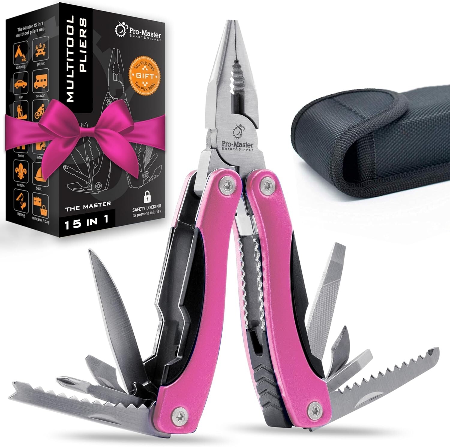Compact 15-in-1 Pink Multi-Tool – Essential for Home & Outdoor Adventures