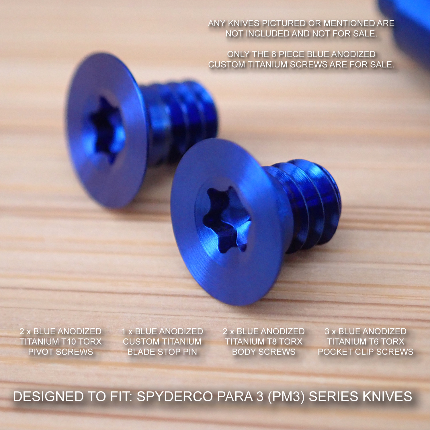 Spyderco Paramilitary Para 3 PM3 Custom BLUE Titanium Blade Stop Pin & Screw Set