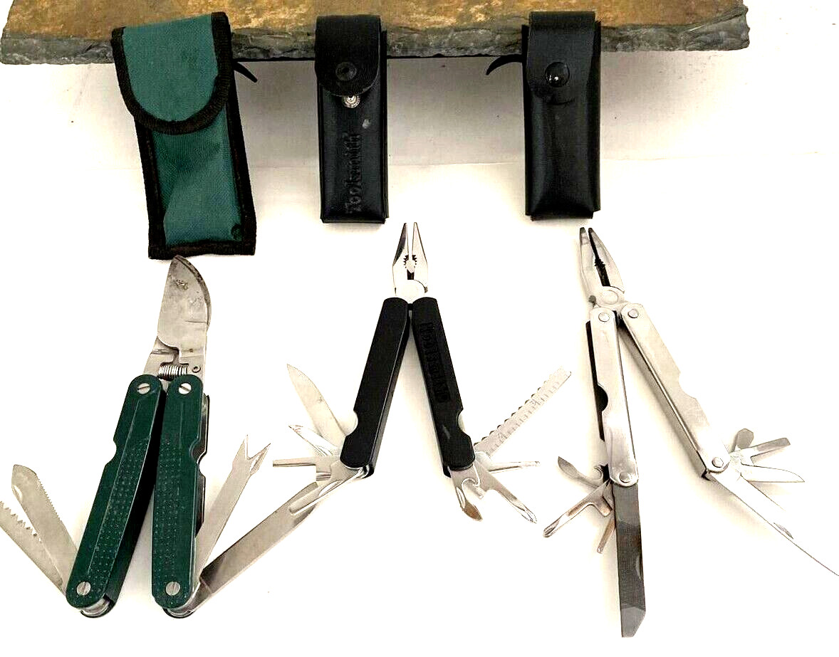 Lot 3 Multi Tools W/ Cases Pliers Cutters Saw, Scissors