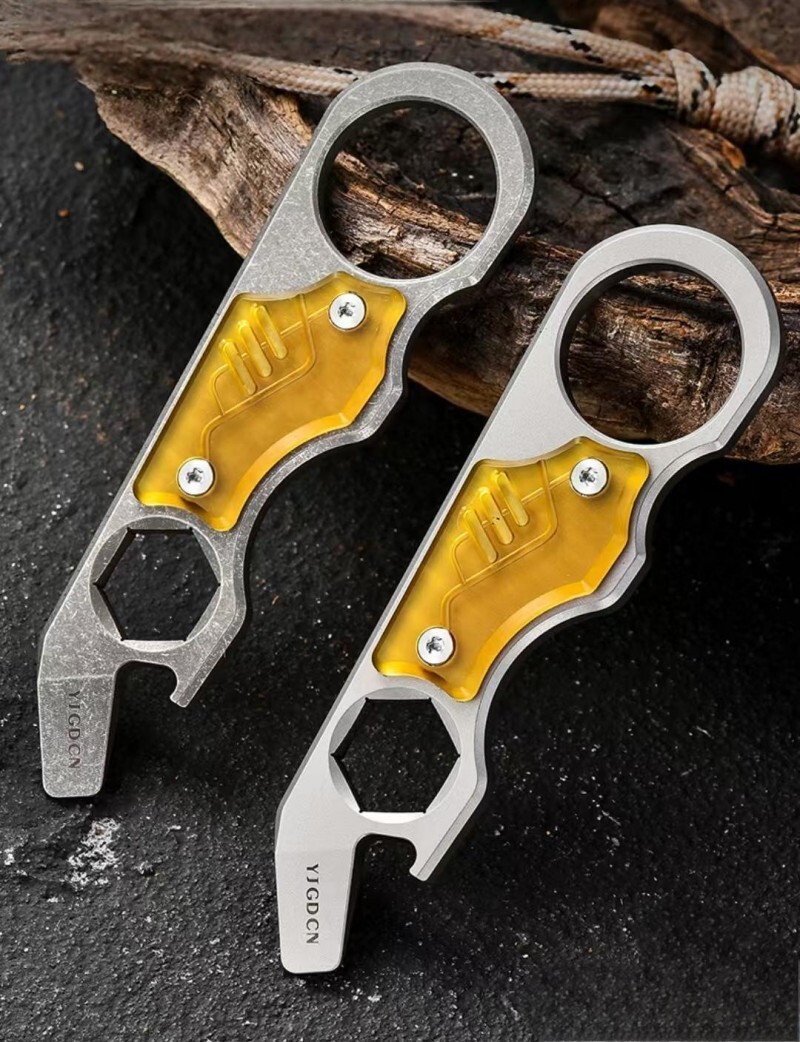Titanium PEI Bottle Opener Pry Bar Crowbar Wrench EDC Pocket Multi Tool Keychain