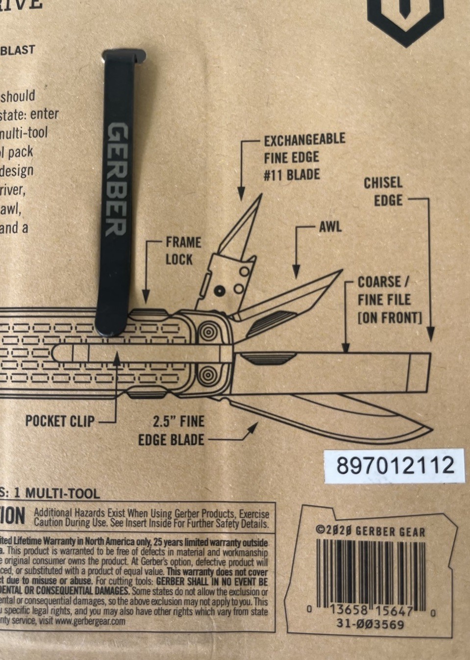 Gerber Lockdown Drive Multi-Tool 31-003569 8 Tools Silver/Black Pocket Clip NEW